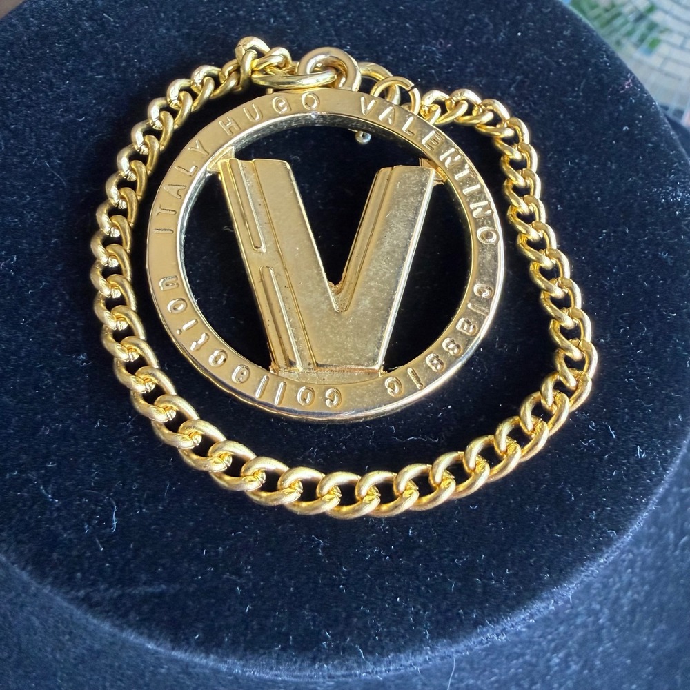 Vintage 90s Gold Hugo Valentino Italy Logo Bag Charm Keychain Designer Accessory